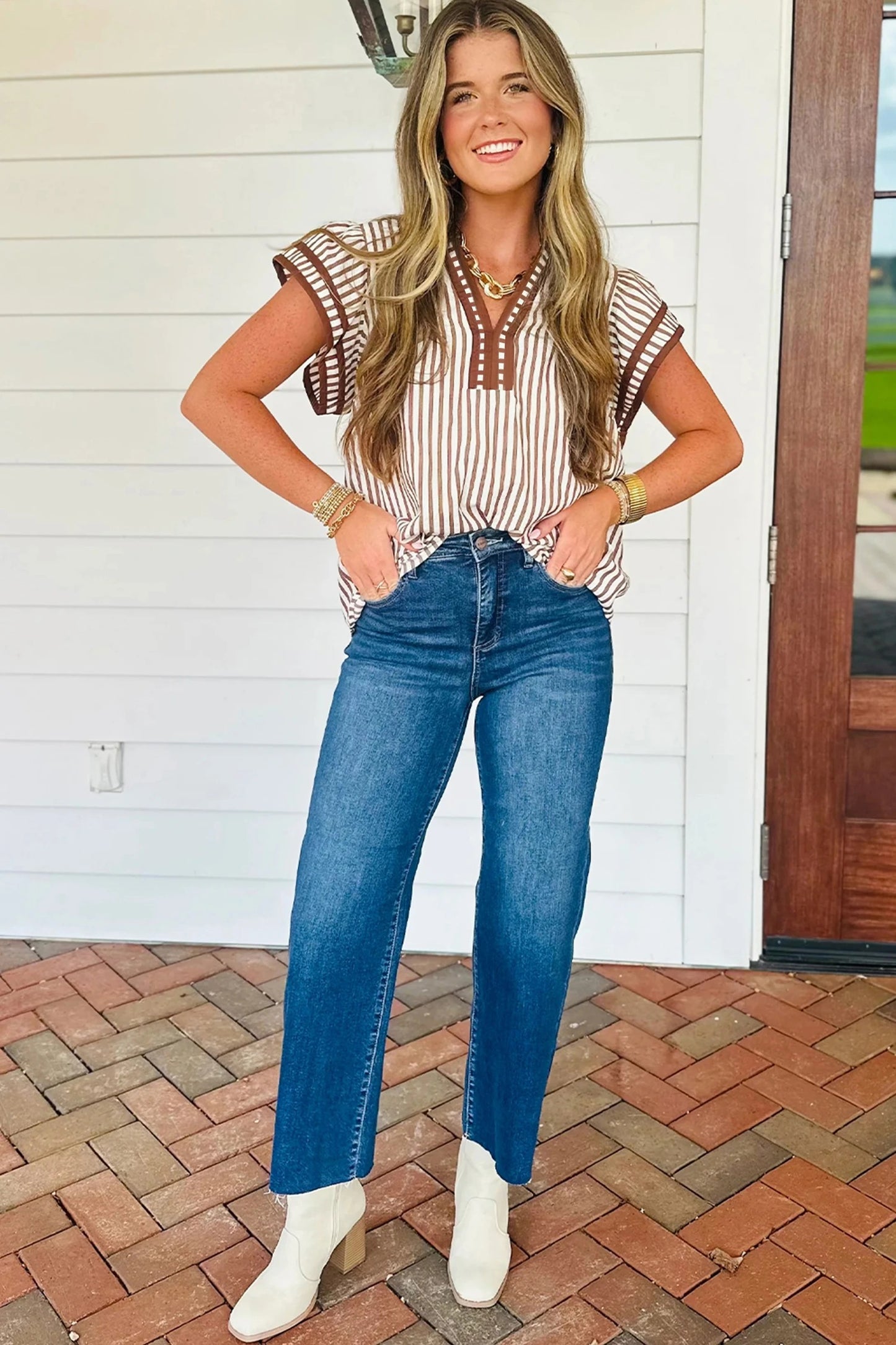 Sienna Contrast Trim Flutter Sleeve Blouse