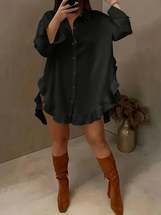 Camille Luxe Ruffle Shirt Dress