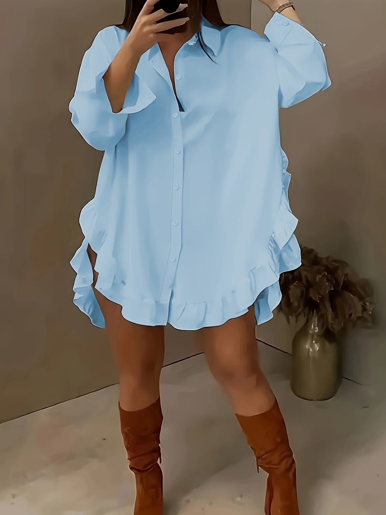 Camille Luxe Ruffle Shirt Dress