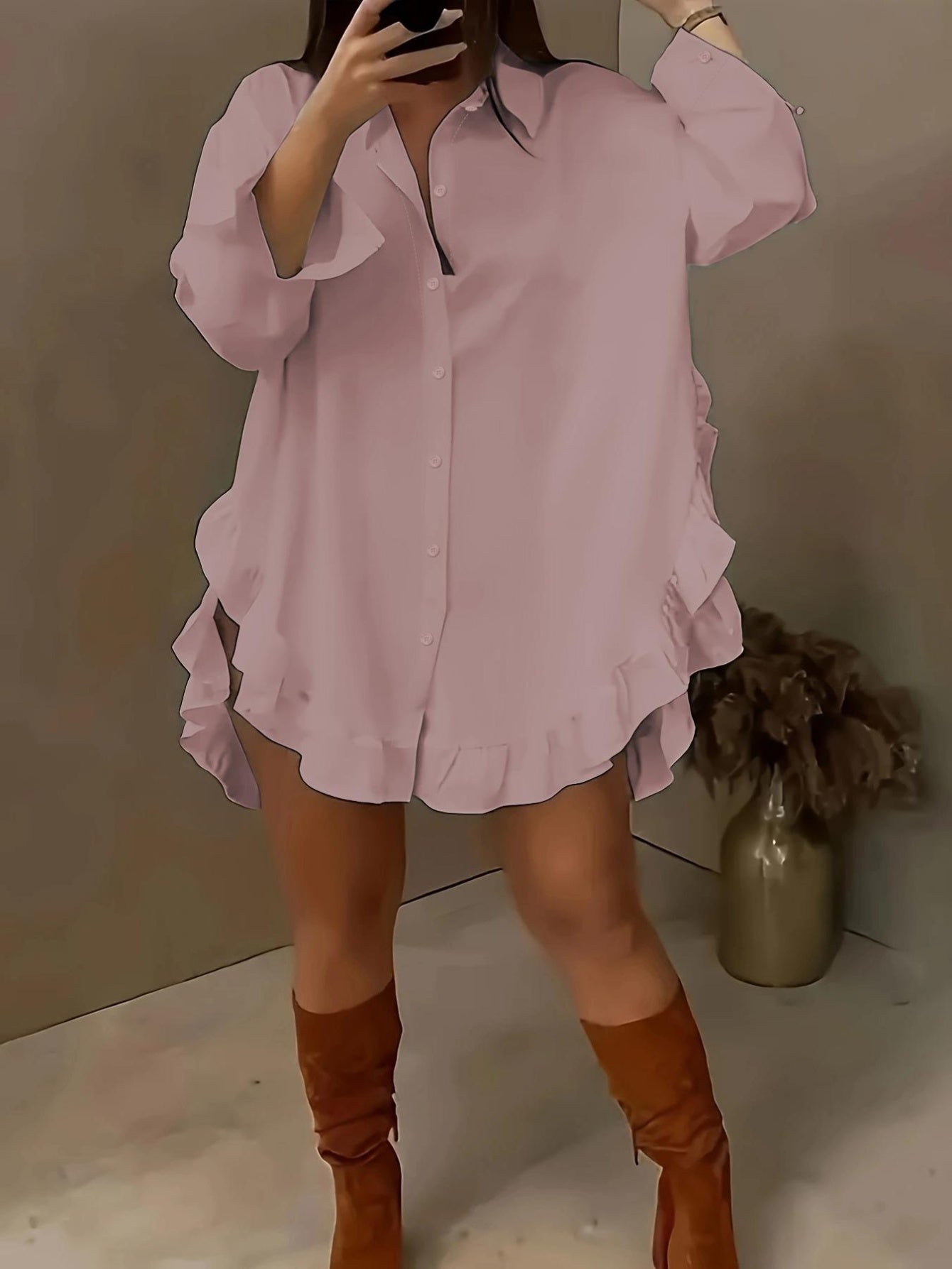 Camille Luxe Ruffle Shirt Dress