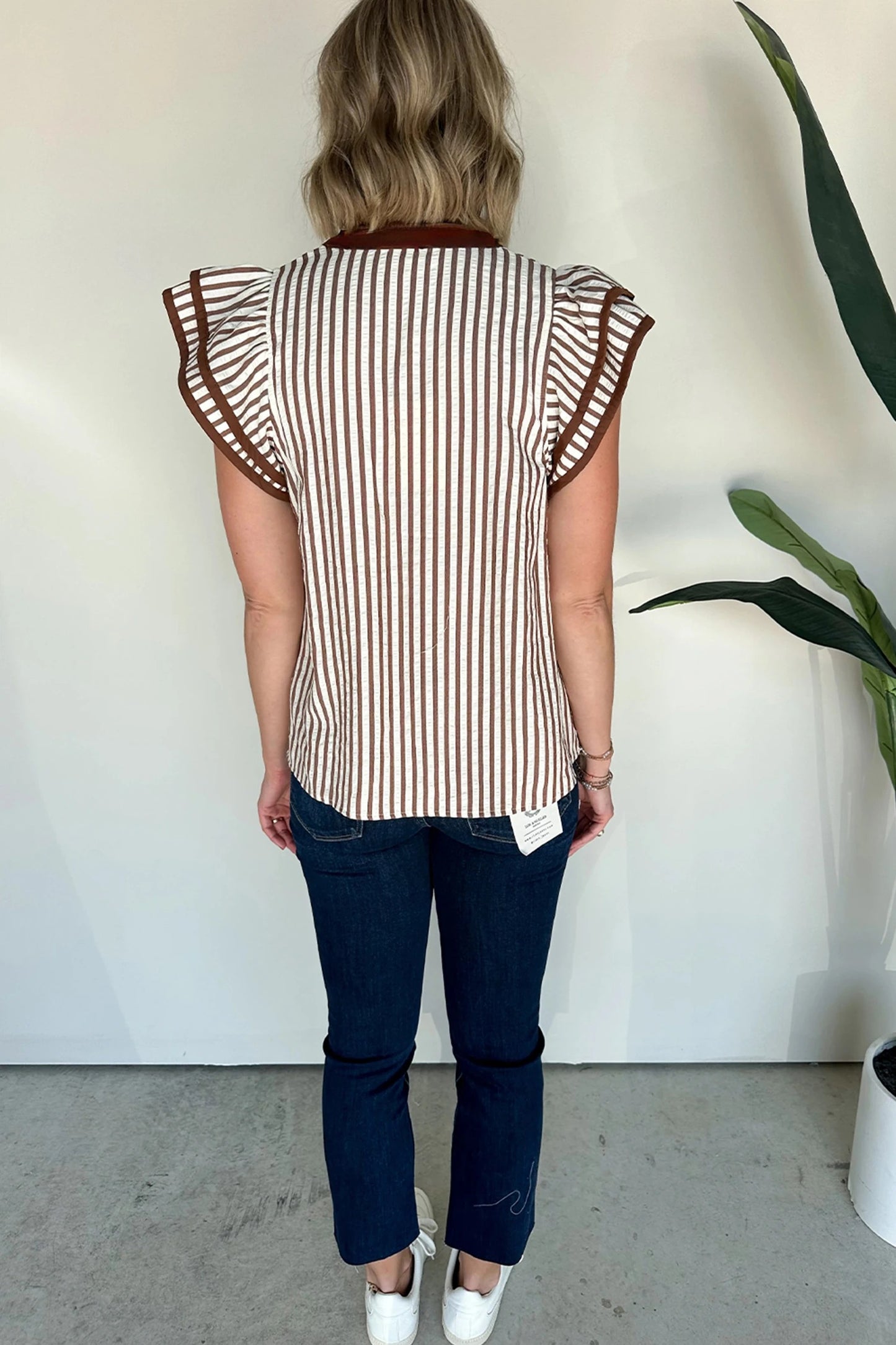 Sienna Contrast Trim Flutter Sleeve Blouse