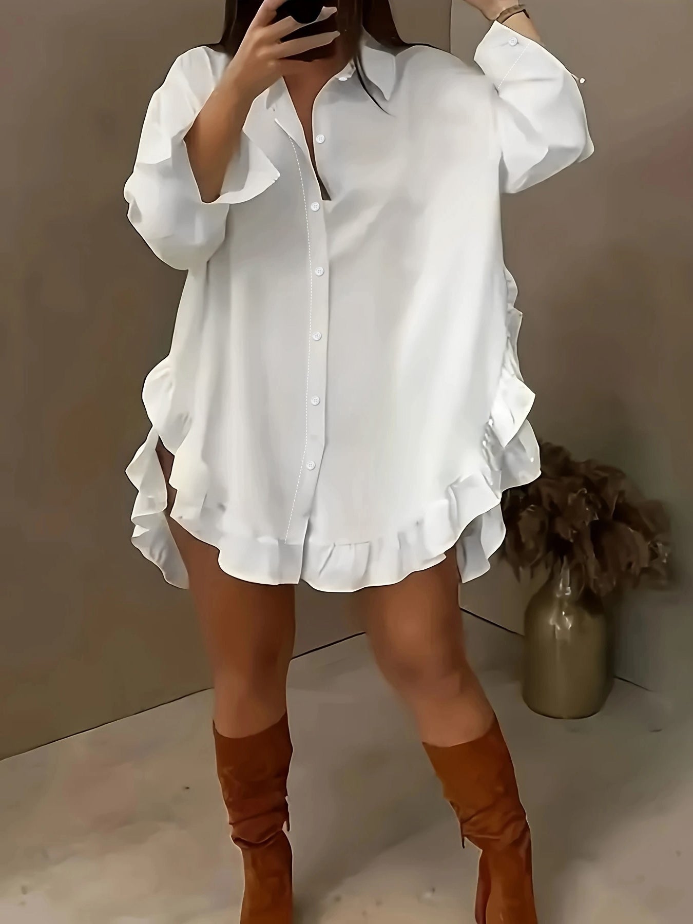 Camille Luxe Ruffle Shirt Dress