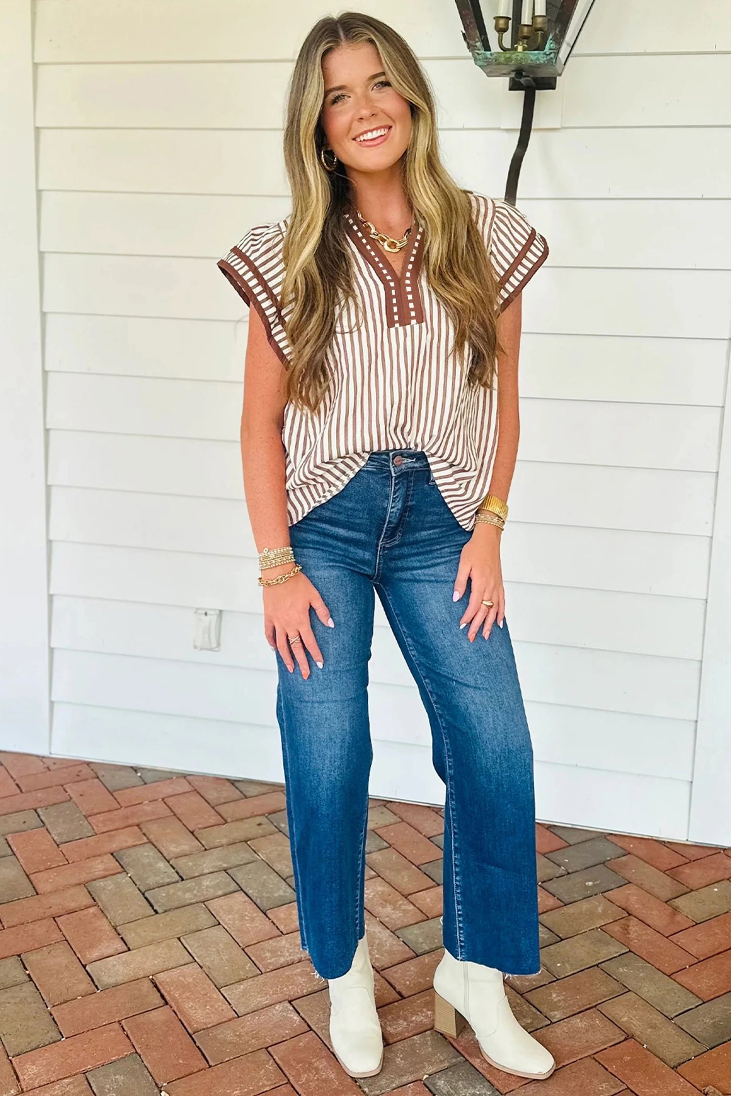 Sienna Contrast Trim Flutter Sleeve Blouse